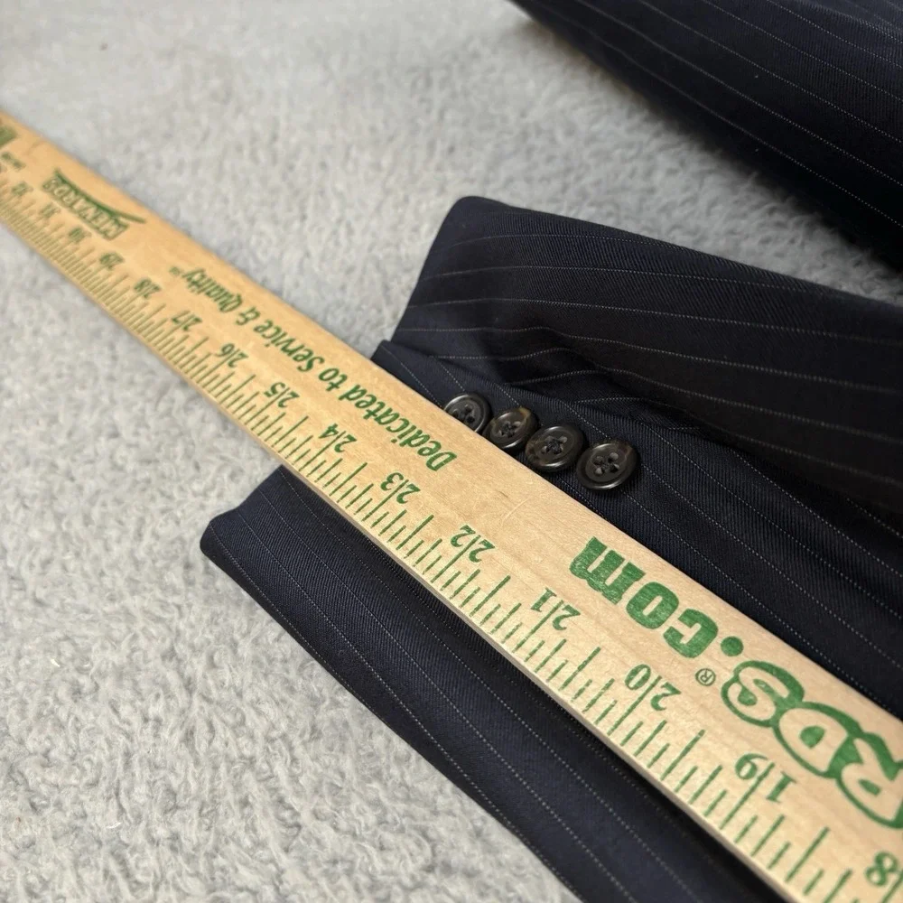 Vtg Polo Ralph Lauren 44R Blazer Navy Pinstripe 3‎ Button Wool Jacket Made Italy